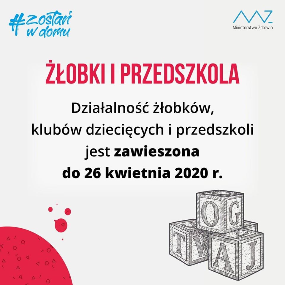 Żłobki i kluby dziecięce zamknięte do 26 kwietnia 2020r.